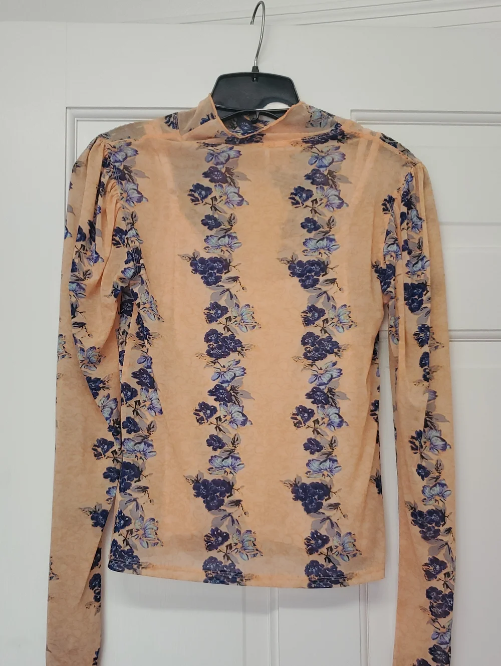FREE PEOPLE Peach Floral Long-Sleeve Mock Neck Top